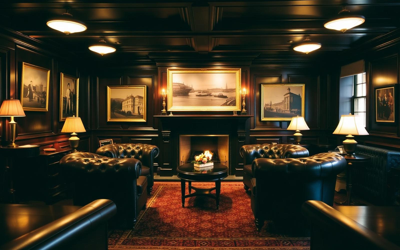 Members' lounge with leather armchairs